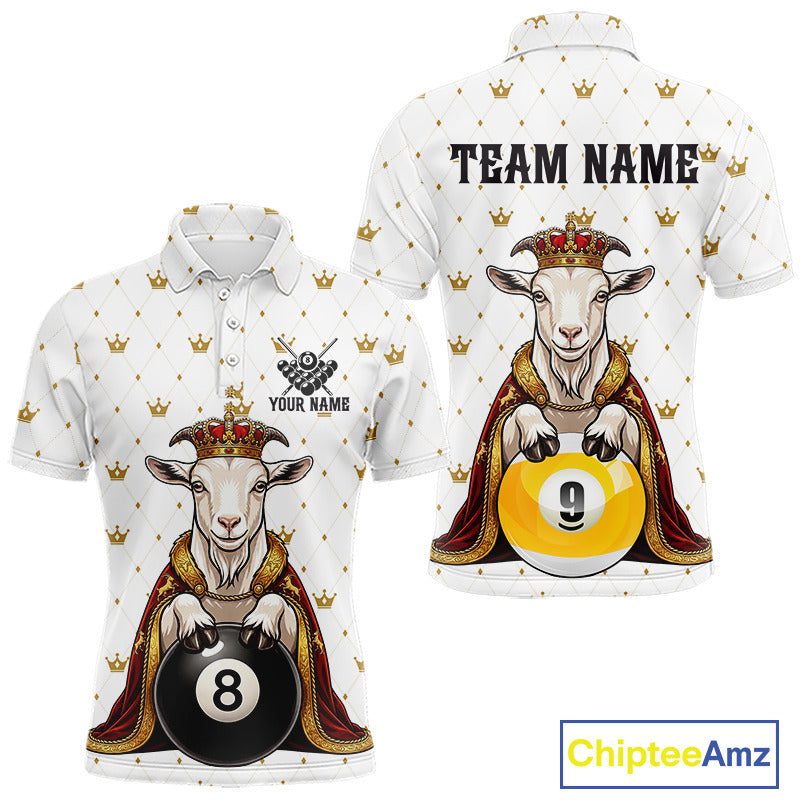 Funny Goat King Billiard Shirt, Custom Crown 8 Ball & 9 Ball Pool Team Jersey for Men, Polo & 1/4 Zip BHT104