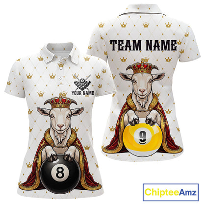 Funny Goat King Billiard Shirt, Custom Crown 8 Ball & 9 Ball Pool Team Jersey for Women, Polo & 1/4 Zip BHT104