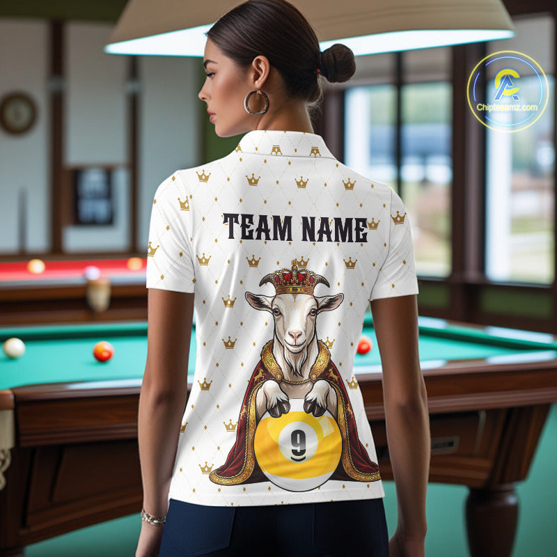 Funny Goat King Billiard Shirt, Custom Crown 8 Ball & 9 Ball Pool Team Jersey for Women, Polo & 1/4 Zip BHT104
