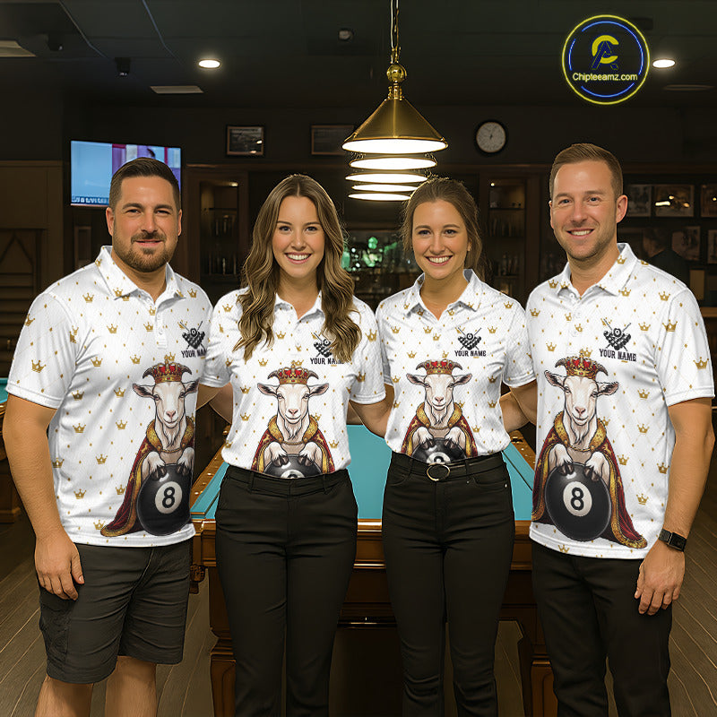 Funny Goat King Billiard Shirt, Custom Crown 8 Ball & 9 Ball Pool Team Jersey for Women, Polo & 1/4 Zip BHT104