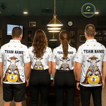 Funny Goat King Billiard Shirt, Custom Crown 8 Ball & 9 Ball Pool Team Jersey for Women, Polo & 1/4 Zip BHT104