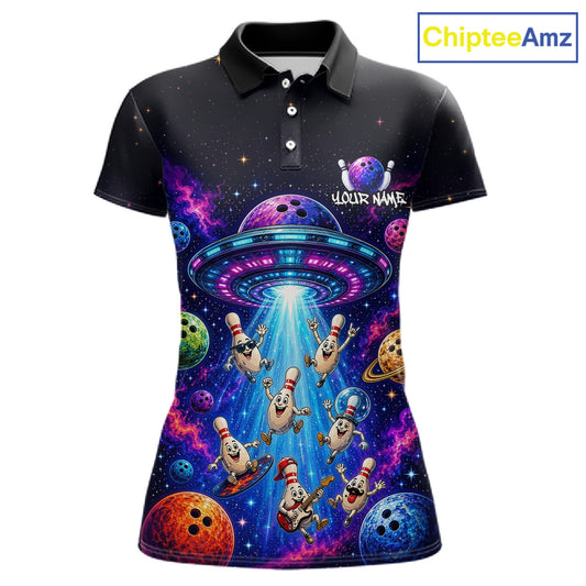 Polo shirt with alien bowling design and 'ChipteeAmz' branding