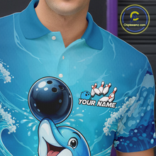 Load image into Gallery viewer, Custom Funny Dolphin Bowling Polo Shirt Blue Ocean Theme Team Jersey Bowling Outfit for Men QZT857