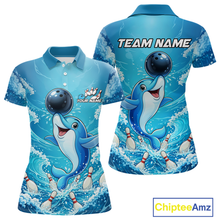 Load image into Gallery viewer, Custom Funny Dolphin Bowling Polo Shirt Blue Ocean Team Jersey Bowling Outfit for Women QZT857