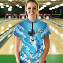 Load image into Gallery viewer, Custom Funny Dolphin Bowling Polo Shirt Blue Ocean Team Jersey Bowling Outfit for Women QZT857