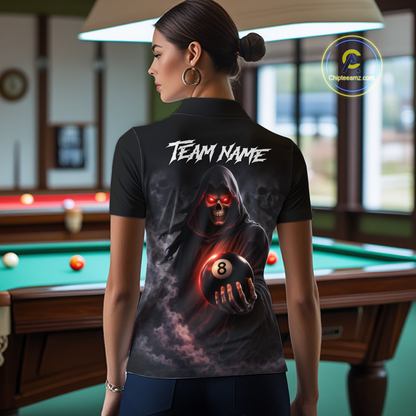 Custom Grim Reaper Billiard Shirts for Women 8 Ball Pool Shirt Polo & Quarter-Zip Billiard Jersey Unisex BHT7