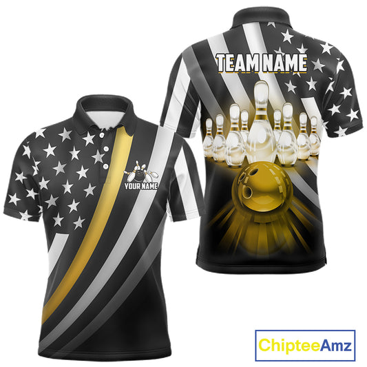 Custom Gold American Flag Bowling Shirt for Women Bowling Team Jersey Bowling Outfit QZT1200