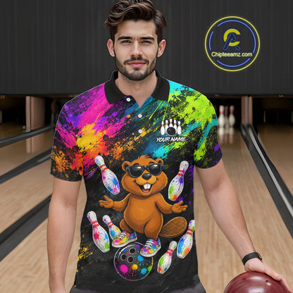 Custom Funny Beaver Bowling Shirt, Colorful Bowling League Jersey for Men, Bowling Outfit QZT1205