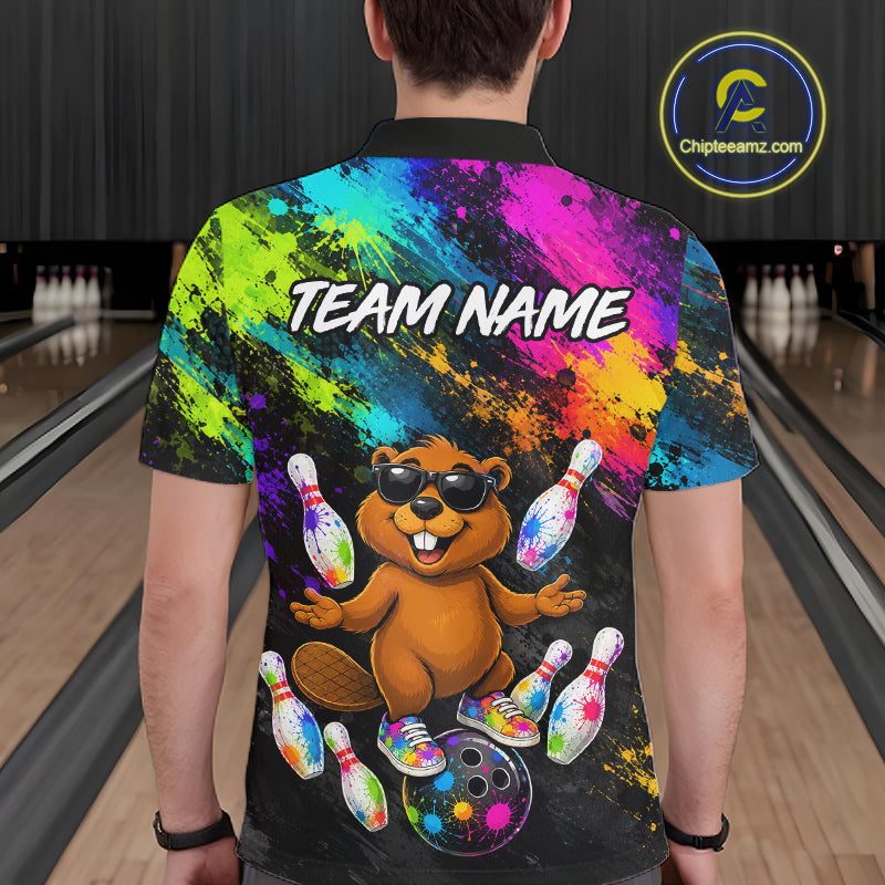Custom Funny Beaver Bowling Shirt, Colorful Bowling League Jersey for Men, Bowling Outfit QZT1205