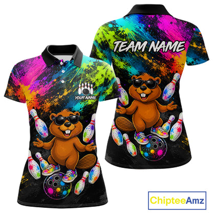 Custom Funny Beaver Bowling Shirt, Colorful Bowling League Jersey for Women, Bowling Outfit QZT1205