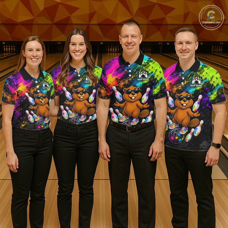 Custom Funny Beaver Bowling Shirt, Colorful Bowling League Jersey for Men, Bowling Outfit QZT1205