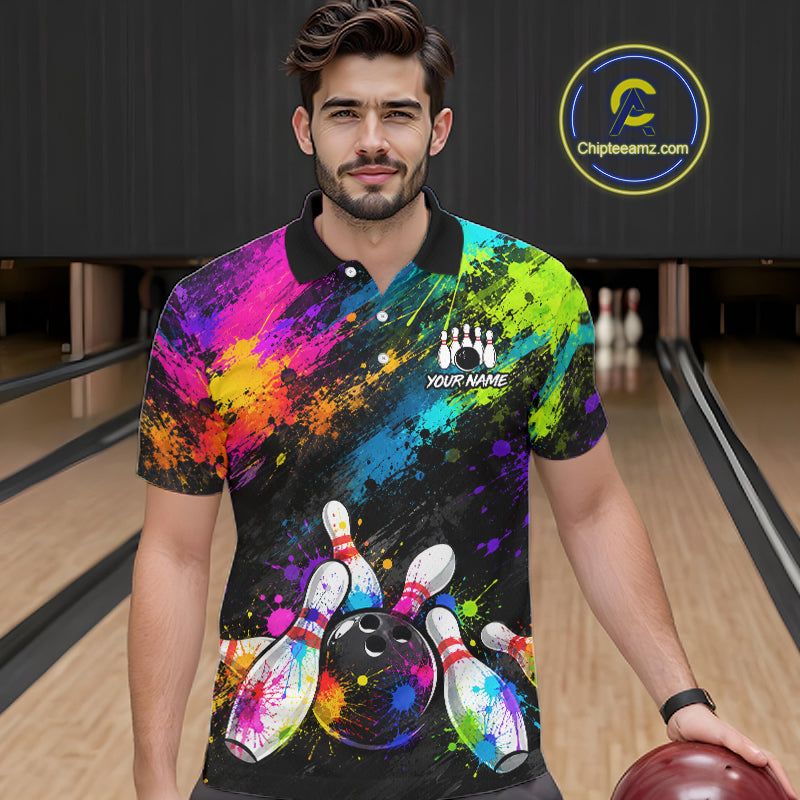 Custom Funny Colorful Bowling Shirt for Men, Bowling League Jersey, Bowling Outfit QZT1206