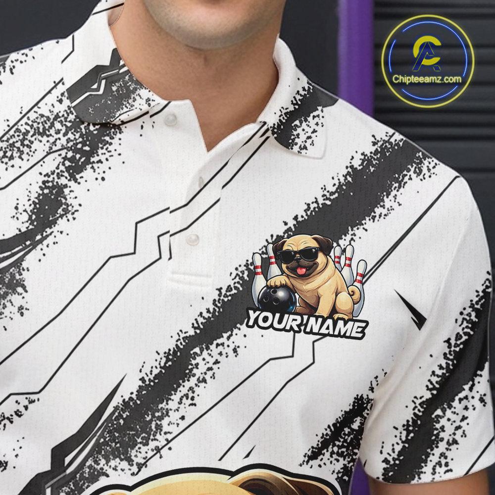 Funny Pug Dog Bowling Team Shirt for Men Custom Bowling Jersey Polo & 1/4-Zip Bowling Unisex QZT984