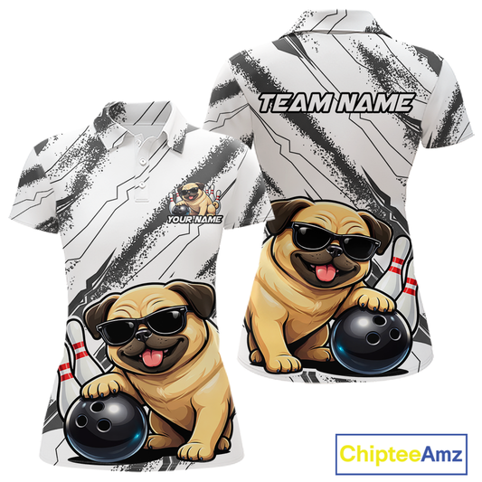Funny Pug Dog Bowling Team Shirt for Women Custom Bowling Jersey Polo & 1/4-Zip Bowling Unisex QZT984
