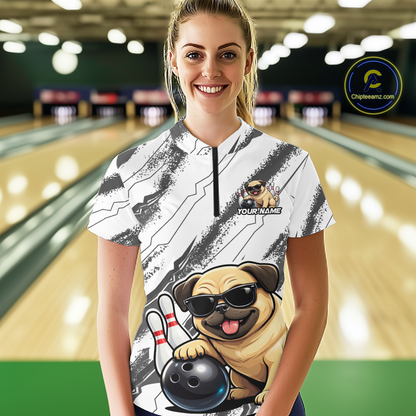 Funny Pug Dog Bowling Team Shirt for Women Custom Bowling Jersey Polo & 1/4-Zip Bowling Unisex QZT984