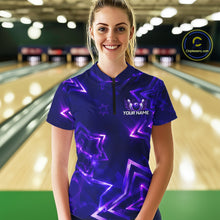 Load image into Gallery viewer, Custom Neon Purple Star Bowling Shirt for Women Bowling Jersey Polo &amp; Quarter-Zip QZT1025