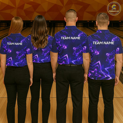 Custom Neon Purple Star Bowling Shirt for Men Bowling Jersey Polo & Quarter-Zip QZT1025
