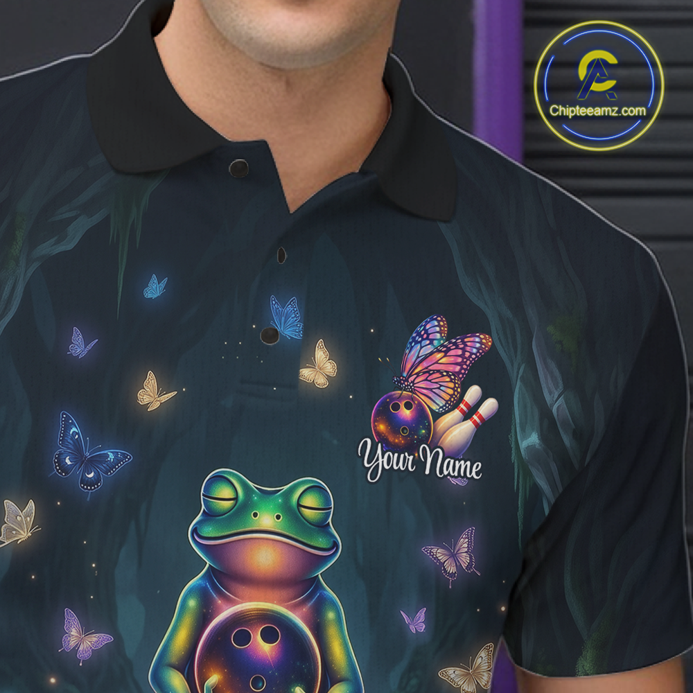 Custom Zen Frog Bowling Shirt for Men Meditation Style Bowling Jersey Polo & 1/4-Zip QZT991