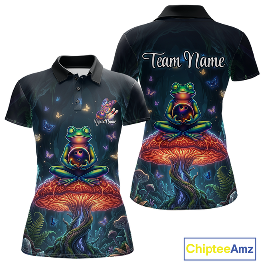 Custom Zen Frog Bowling Shirt for Women Meditation Style Bowling Jersey Polo & 1/4-Zip QZT991