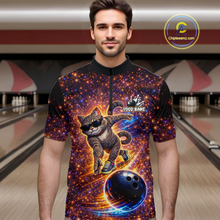 Load image into Gallery viewer, Custom Galaxy Funny Cat Bowling Shirt for Men Bowling League Jersey Polo &amp; Quarter-Zip Bowling Outfit QZT917