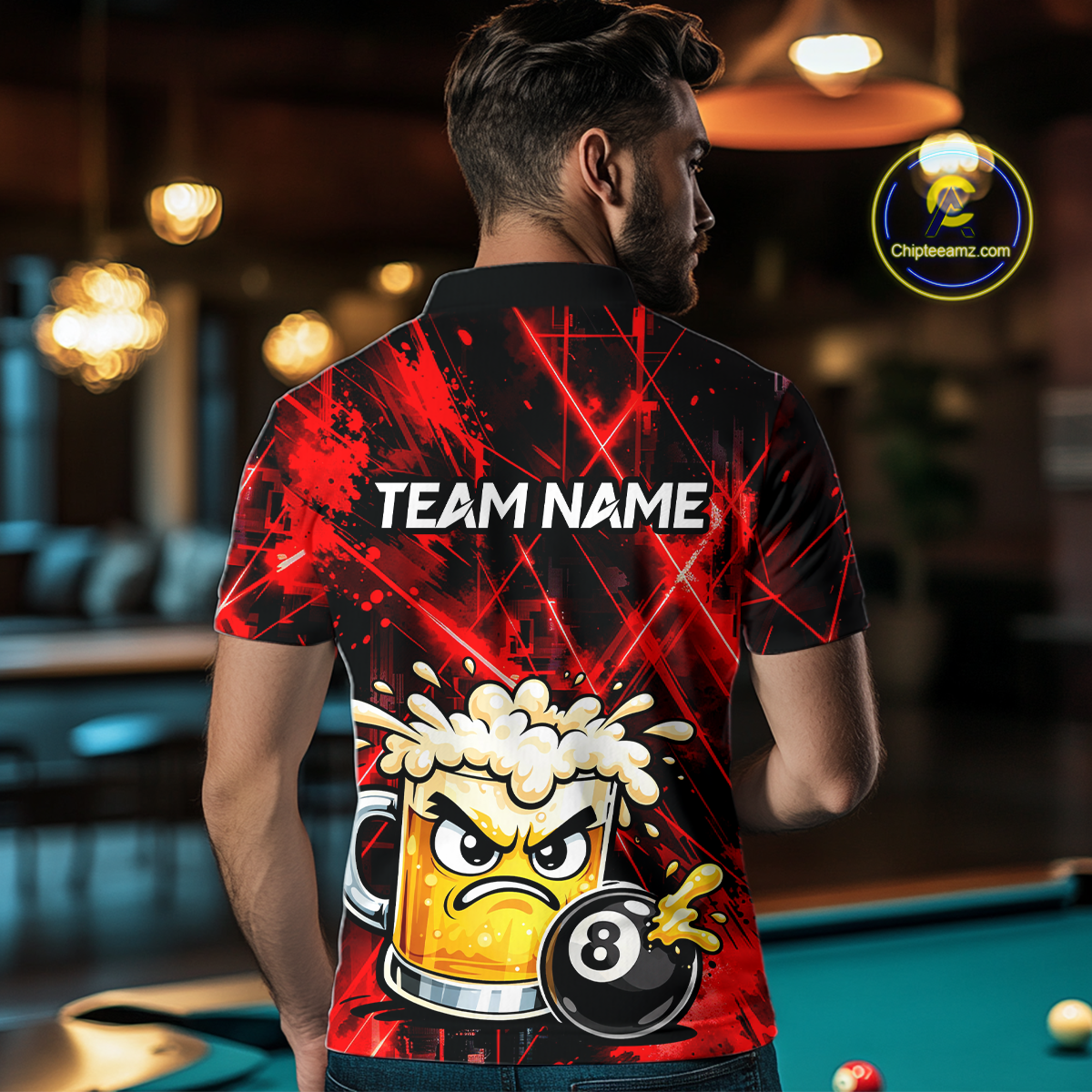 Custom Red Funny Beer Billiard Shirt for Men Billiard Jersey 8 Ball Pool Shirt Outfit BHT23