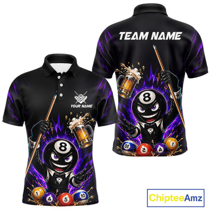 Custom 8 Ball Pool Shirt with Beer and Cue Billiard Team Jersey for Men Billiard Shirt BHT113