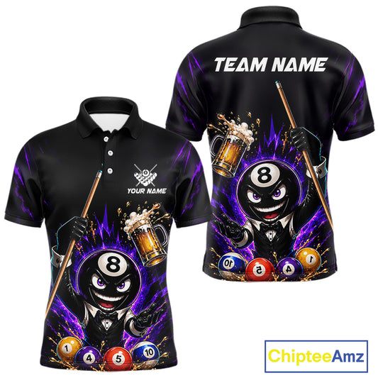 Custom 8 Ball Pool Shirt with Beer and Cue Billiard Team Jersey for Men Billiard Shirt BHT113