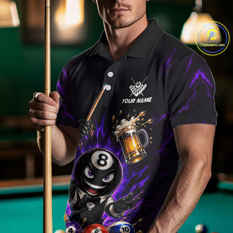 Custom 8 Ball Pool Shirt with Beer and Cue Billiard Team Jersey for Men Billiard Shirt BHT113