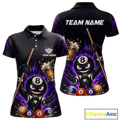 Custom 8 Ball Pool Shirt with Beer and Cue Billiard Team Jersey for Women Billiard Shirt BHT113
