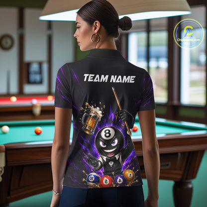 Custom 8 Ball Pool Shirt with Beer and Cue Billiard Team Jersey for Women Billiard Shirt BHT113