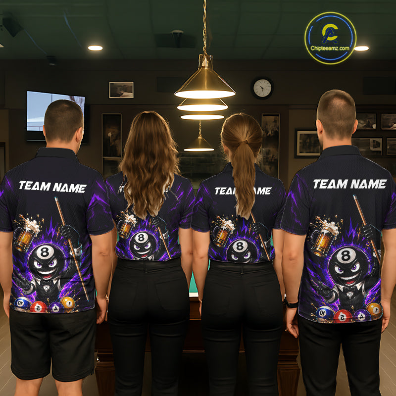 Custom 8 Ball Pool Shirt with Beer and Cue Billiard Team Jersey for Men Billiard Shirt BHT113