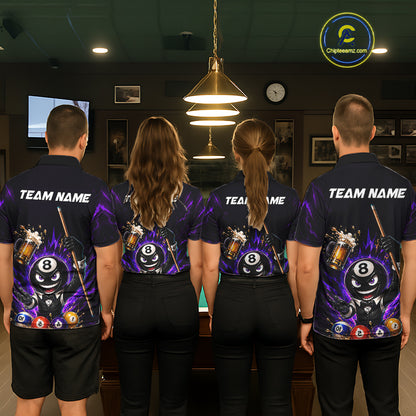 Custom 8 Ball Pool Shirt with Beer and Cue Billiard Team Jersey for Men Billiard Shirt BHT113