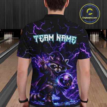 Personalized Raccoon Wizard Bowling Shirt for Men Purple Thunder Lightning Bowling Jersey QZT920