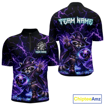 Personalized Raccoon Wizard Bowling Shirt for Men Purple Thunder Lightning Bowling Jersey QZT920