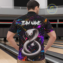 Load image into Gallery viewer, Person wearing a colorful bowling shirt with a snake design and 'TEAM NAME' text at a bowling alley.