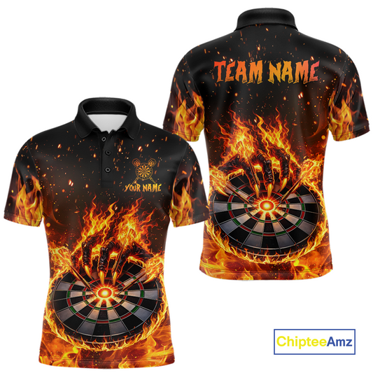 Custom Orange Flame Demon Hand Dart Shirt for Team Dart Jersey for Men Polo & 1/4 Zip DHT13