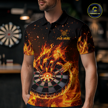 Load image into Gallery viewer, Custom Orange Flame Demon Hand Dart Shirt for Team Dart Jersey for Men Polo &amp; 1/4 Zip DHT13