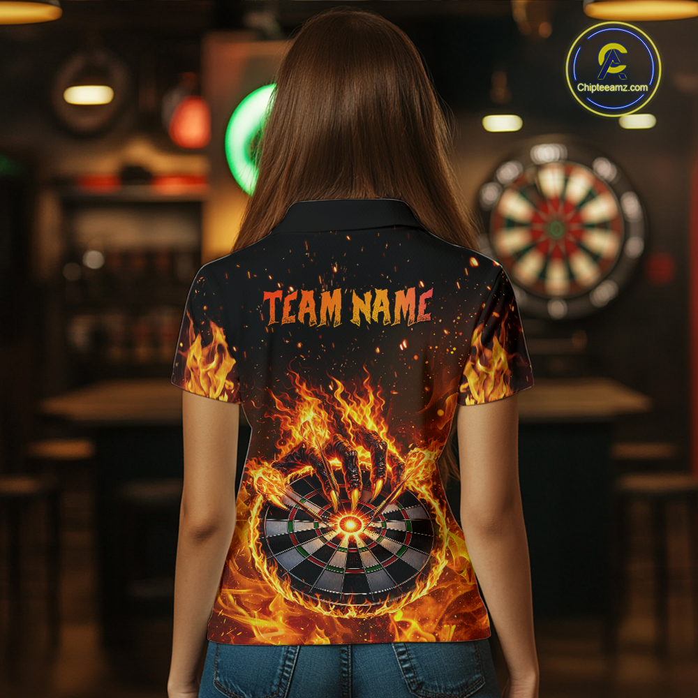 Custom Orange Flame Demon Hand Dart Shirt for Team Dart Jersey for Women Polo & 1/4 Zip DHT13