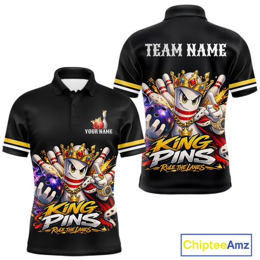 Custom King Pins Bowling Shirt for Men Bowling Team Jersey Polo & Quarter-Zip Shirt Bowling Tournament QZT950