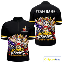 Load image into Gallery viewer, Custom King Pins Bowling Shirt for Men Bowling Team Jersey Polo &amp; Quarter-Zip Shirt Bowling Tournament QZT950