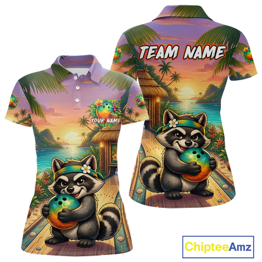 Floral Raccoon Bowling Shirt for Women Custom Bowling Team Jersey Polo & Quarter-Zip QZT993
