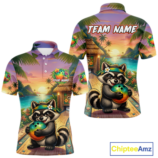 Floral Raccoon Bowling Shirt for Men Custom Bowling Team Jersey Polo & Quarter-Zip QZT993