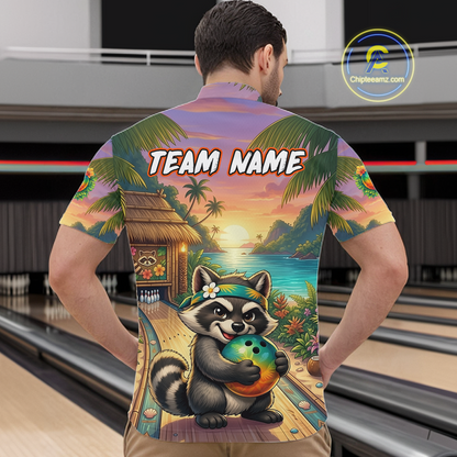 Floral Raccoon Bowling Shirt for Men Custom Bowling Team Jersey Polo & Quarter-Zip QZT993