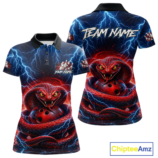 Blue Lightning Thunder Red Snake Bowling Shirt for Women Custom Bowling Team Jersey Bowling Outfit QZT994