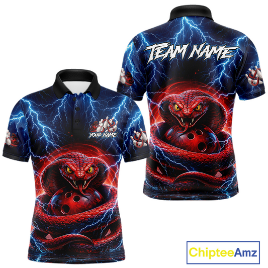Blue Lightning Thunder Red Snake Bowling Shirt for Men Custom Bowling Team Jersey Bowling Outfit QZT994