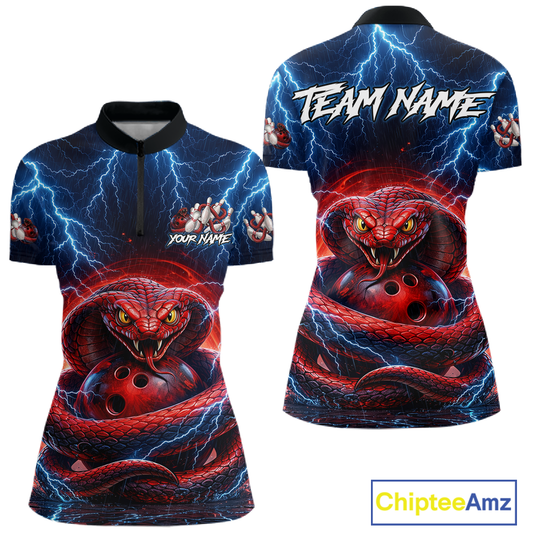 Blue Lightning Thunder Red Snake Bowling Shirt for Women Custom Bowling Team Jersey Bowling Outfit QZT994