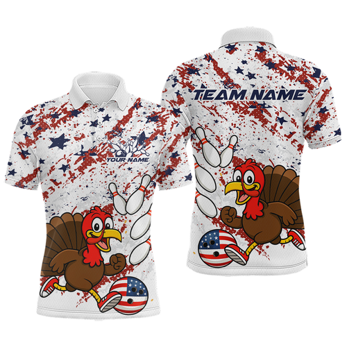 American Funny Turkey Bowling Team Shirt for Men Custom Bowling Jersey Polo Thanksgiving Bowling Outfit QZT775