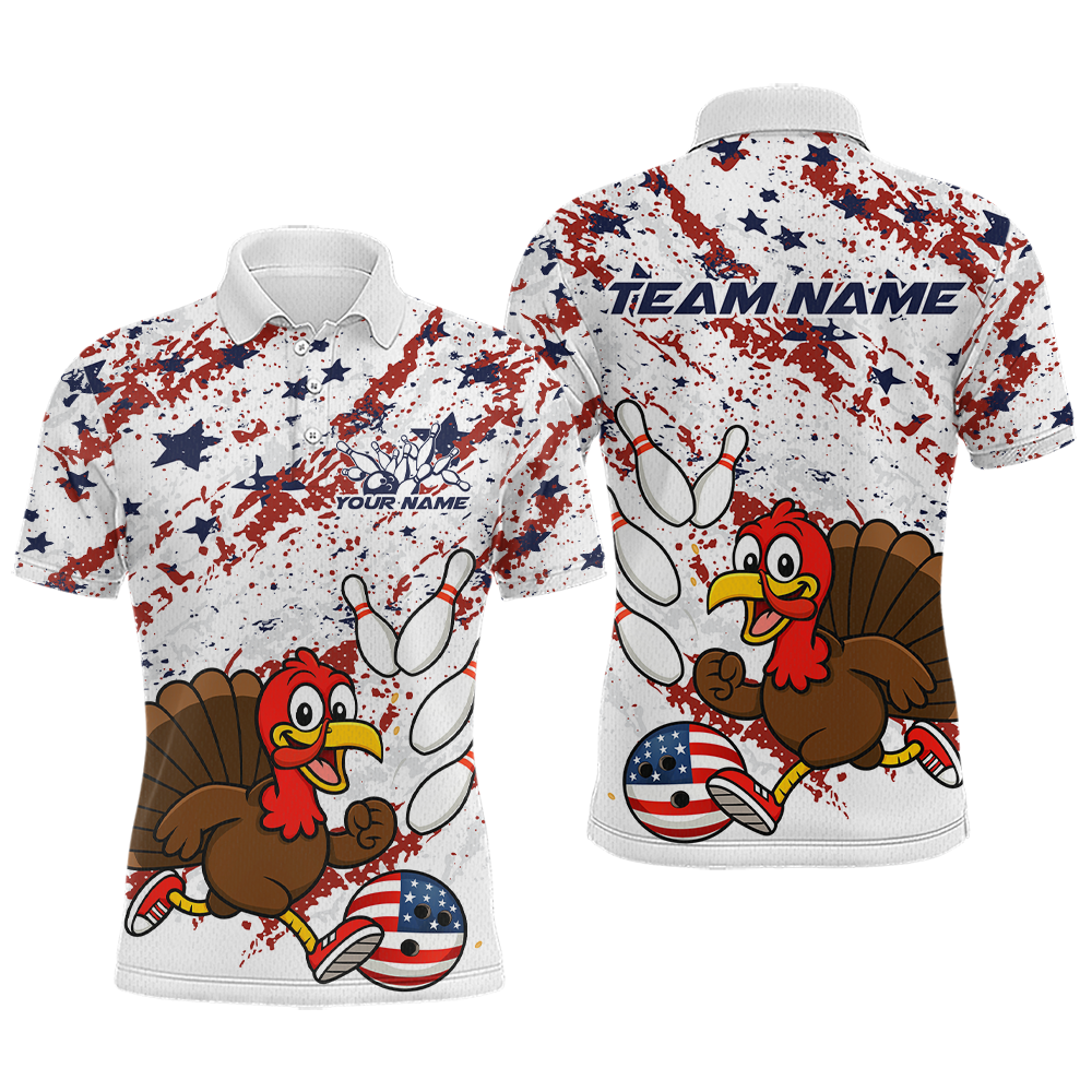 American Funny Turkey Bowling Team Shirt for Men Custom Bowling Jersey Polo Thanksgiving Bowling Outfit QZT775