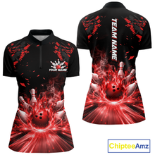 Load image into Gallery viewer, Custom Red Flame Bowling Team Shirt for Men Polo &amp; 1/4-Zip Bowling Jersey Bowling League Uniform QZT866