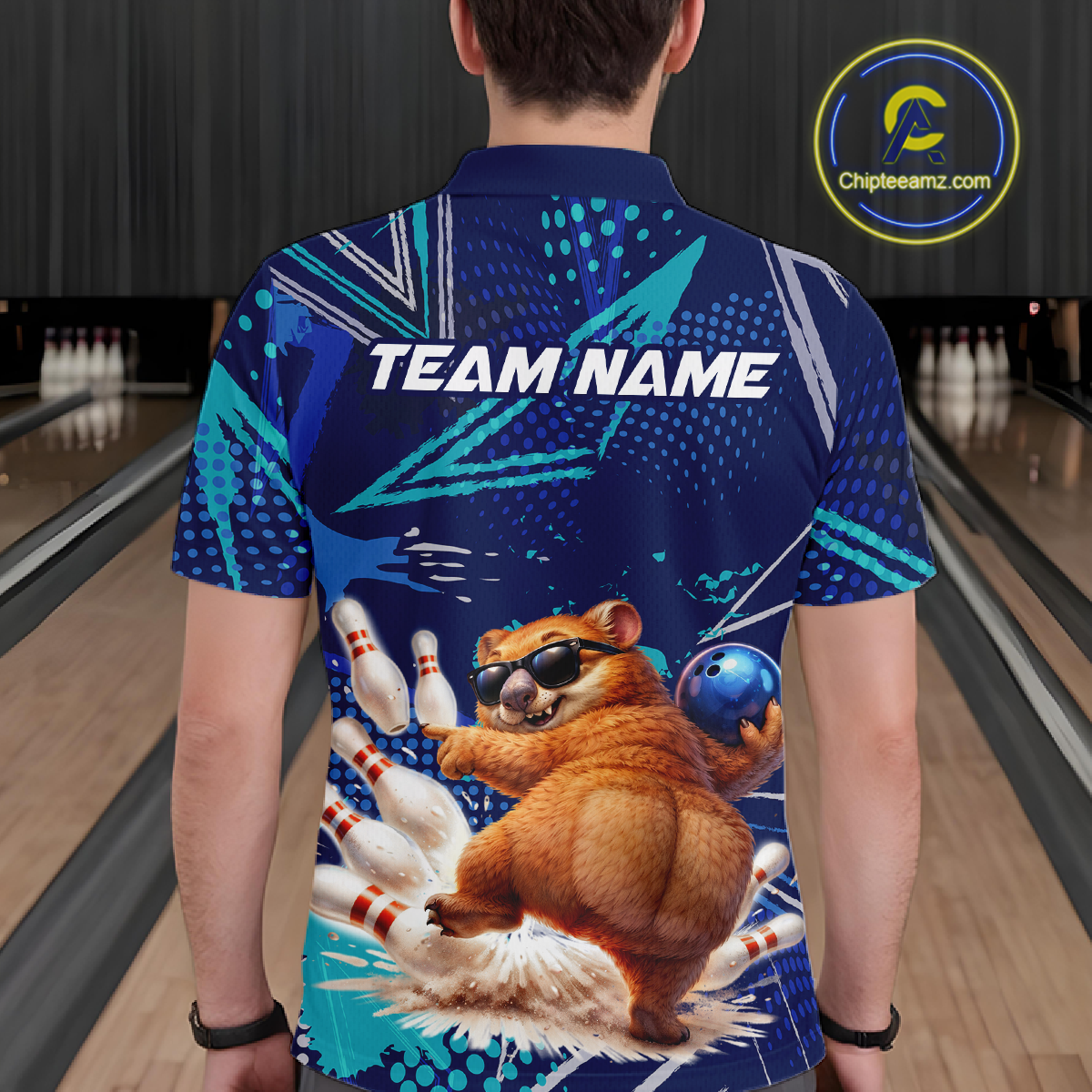 Custom Funny Wombat Bowling Team Shirt Navy Bowling Jersey for Men Bowling Performance QZT924